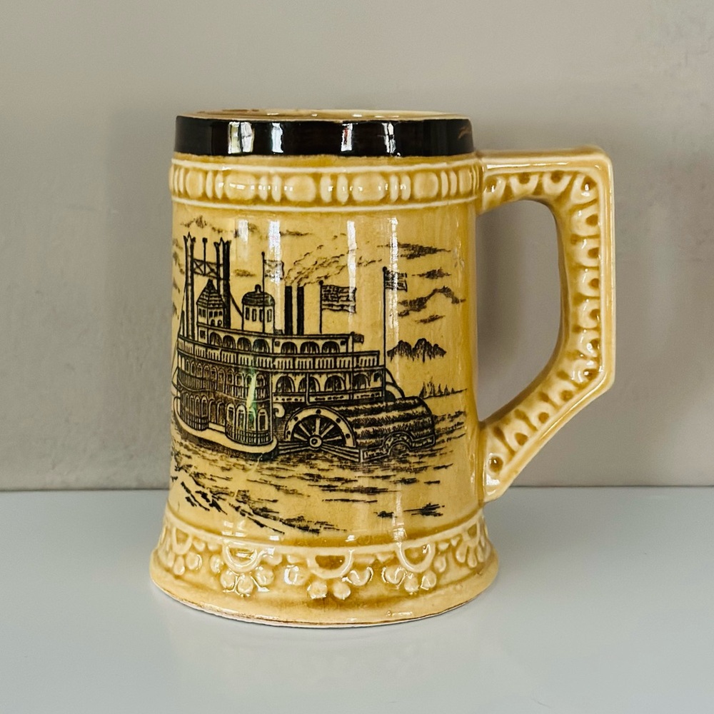 Vintage Ceramic Stoneware Steamboat Beer Mug